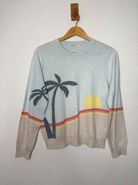 Marine Layer Palm Tree Sunset Finn Intarsia Crewneck Sweater Size Small